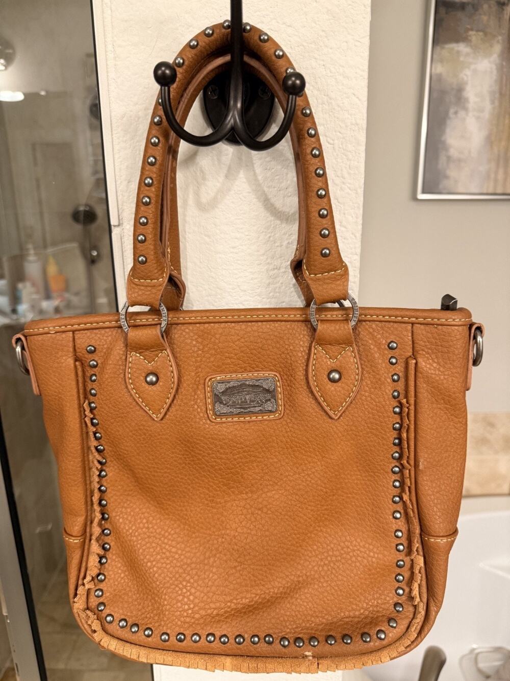 Trinity Ranch Western Tote Purse Brown Studded Fringe Cowgirl Shoulder Bag